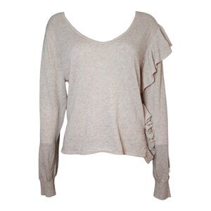 John + Jenn Sweater Womens Size M Medium Ruffle Side Neutral Pullover Wool Blend